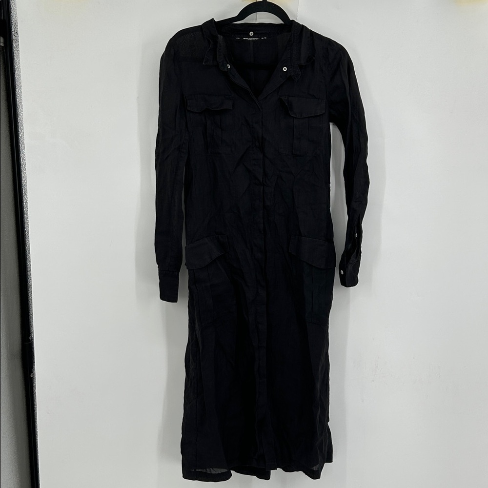 Maxmara Women’s Black Button Front Long Sleeve Midi Shirt Dress